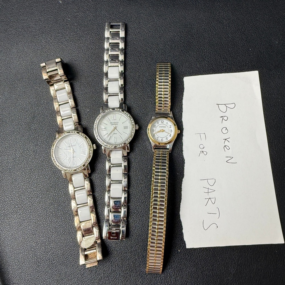 Set of 3 Armitron Women's Watches Silver, Gold Tone BROKEN, FOR PARTS